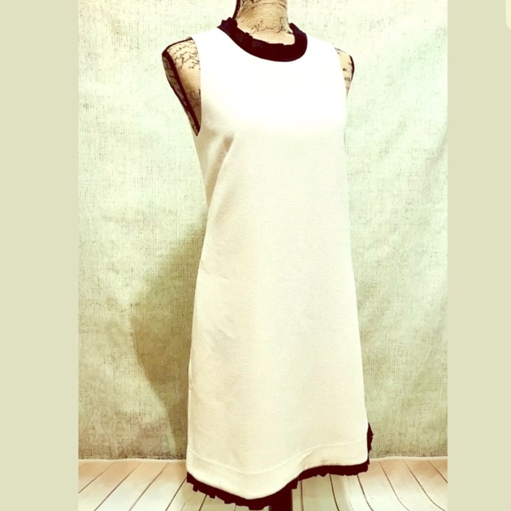 🌺 J CREW Ivory Black Trim Sleeveless Career Dress